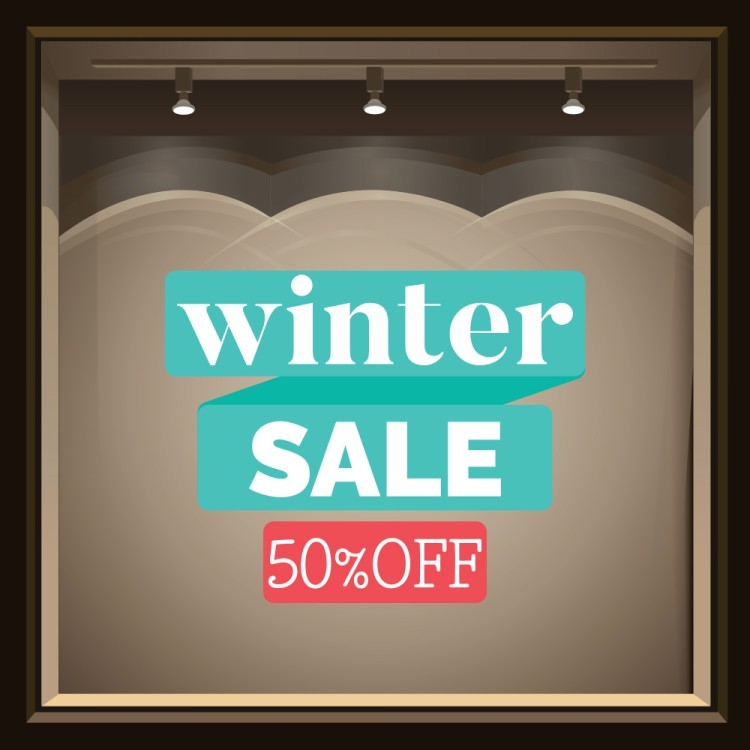 Αυτοκόλλητο Βιτρίνας Winter Sale 50% Off red-blue
